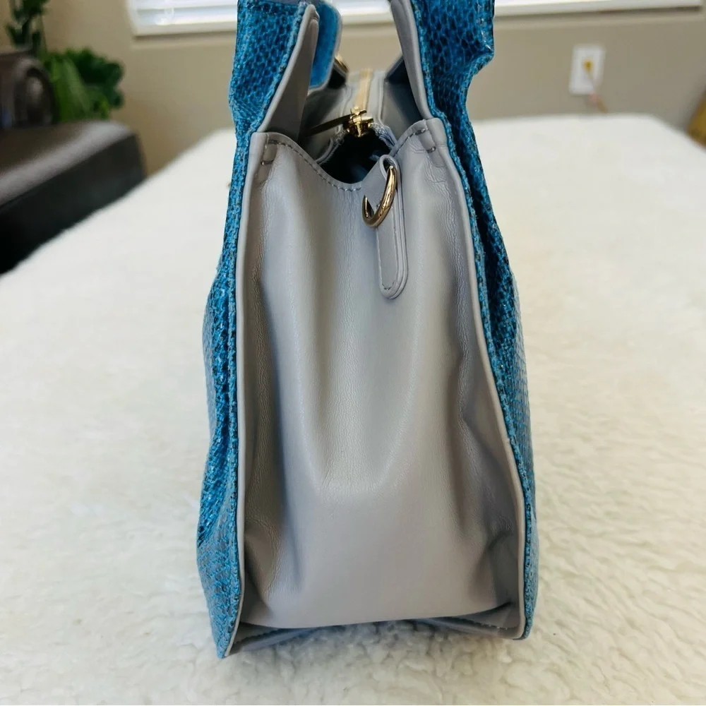 Lupuy Snakes Skin Print Blue/Gray Leather Handbag/Satchels Bag